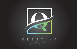 q-Brief-Logo-Design mit quadratischem Swoosh-Rahmen und kreativem Icon-Design. vektor