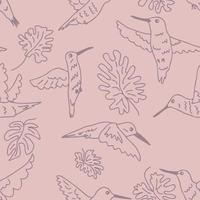 Doodle Kolibris und Blätter nahtlose Muster. vektor
