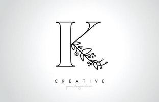 k-Buchstaben-Logo mit organischem Monogramm-Pflanzenblatt-Detail und Kreisdesign vektor