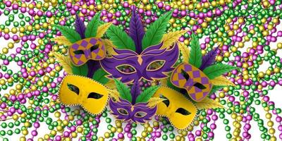 mardi gras med maskhög på pärlor bakgrund. Mardi gras vektor design illustration