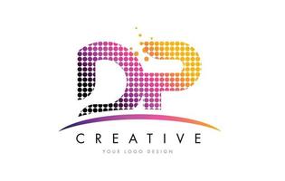 dp dp brief logo design mit magenta punkten und swoosh vektor