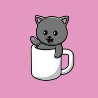 süße Katze auf Kaffeetasse Cartoon-Vektor-Symbol-Illustration. Tiernahrung Symbol Konzept isoliert Premium-Vektor. flacher Cartoon-Stil vektor