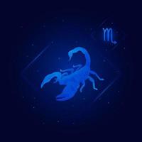 Skorpion Sternzeichen Symbole, Skorpion des Tierkreises mit Galaxie Sternen Hintergrund, Astrologie Horoskop mit Zeichen vektor