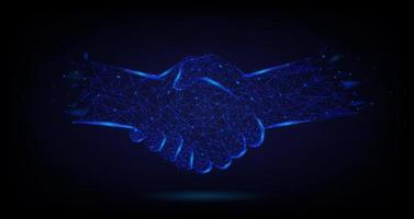Low-Poly des Business-Handshakes, Handshake auf dunkelblauem Hintergrund. vektor