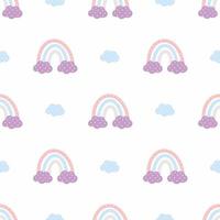 sömlös bakgrund med söt regnbåge i stil med handritning. vektor doodle illustration. tapeter för barnrum. babymönster för tryck på textilier och förpackningspapper.