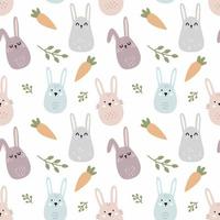 süßer Kaninchen- und Karotten-Indoodle-Stil. nahtloses Muster zum Nähen von Kinderkleidung und Drucken auf Stoff. vektor