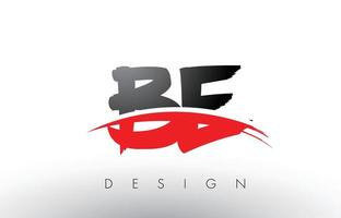be be Brush Logobuchstaben mit roter und schwarzer Swoosh-Bürstenfront vektor