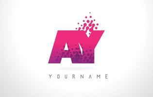 ay ay brief logo mit rosa violetter farbe und partikelpunkt-design. vektor