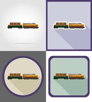 Leverans med järnvägståg platt ikoner vektor illustration