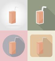 Saftverpackungsgetränk und flache Ikonen der Gegenstände vector Illustration