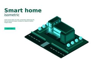 Smart City oder intelligentes Gebäude isometrisches Vektorkonzept. moderne Smart City Stadtplanung und Entwicklung Infrastrukturgebäude vektor