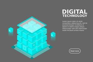 isometrisches Webbanner für digitale Technologie. Big-Data-Algorithmen für maschinelles Lernen. Analyse und Informationen vektor