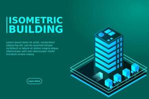 smart stad eller intelligent byggnad isometrisk vektor koncept. modern smart stad stadsplanering och utveckling av infrastrukturbyggnader