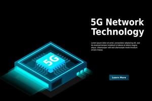 5g nätverksprocessor illustration. mobilt trådlöst internet av nästa generation. isometriskt futuristiskt mikrochip. mikrochip illustration vektor