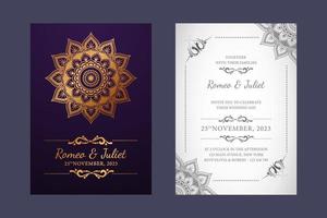 Entwurfsvorlage für Hochzeitseinladungskarten. doppelseitige Falttypen mit floralem Luxus-Mandala vektor