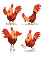 uppsättning av tecknad kyckling i olika poser. vektor