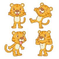 Reihe von süßen Cartoon-Tigern in verschiedenen Posen. vektor