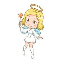 seriefigur av söt ängel som håller trollspö. vektor