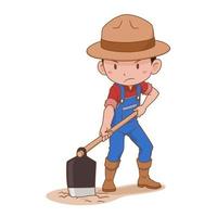 Zeichentrickfigur des Bauern, der den Boden gräbt. vektor