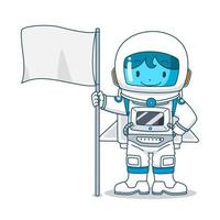 Cartoon-Figur des Astronauten mit Flagge, Vektorillustration. vektor