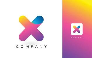 x-Logo-Buchstabe mit leuchtenden, schönen Farben des Regenbogens. x bunte trendige Buchstaben lila und magentafarbenes Logo. vektor