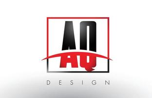 aq aq Logobuchstaben mit roten und schwarzen Farben und Swoosh. vektor