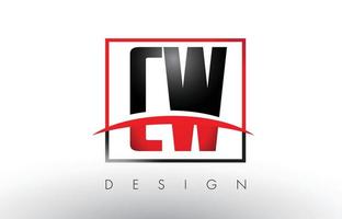 cw cw Logobuchstaben mit roten und schwarzen Farben und Swoosh. vektor