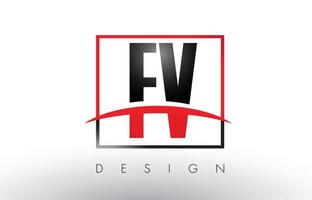 fv fv-Logobuchstaben mit roten und schwarzen Farben und Swoosh. vektor