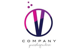 V-Kreis-Buchstaben-Logo-Design mit lila Punkte-Blasen vektor