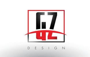 gz gz-Logobuchstaben mit roten und schwarzen Farben und Swoosh. vektor