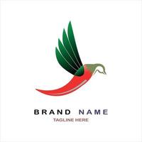 röd chili logotyp fågelformad design vektor kryddig mat för varumärke eller företag