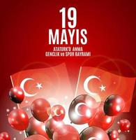 19 maj högtidlighållande av ataturk, ungdoms- och idrottsdagen. turkiska talar 19 maj ataturku anma, genclik ve spor bayrami. turkiska semester gratulationskort. vektor illustration