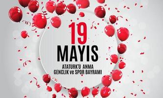 19 maj högtidlighållande av ataturk, ungdoms- och idrottsdagen. turkiska talar 19 maj ataturku anma, genclik ve spor bayrami. turkiska semester gratulationskort. vektor illustration