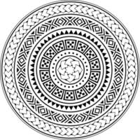 Stammes-Mandala-Design, polynesischer hawaiianischer Tattoo-Stil, Stammes-Rundmuster, inspiriert von traditioneller geometrischer Kunst. Vektor-Ornament in Schwarz und Weiß, Yoga-Dekoration, Wandkunst