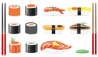 gesetzte Ikonen-Vektorillustration der Sushi vektor