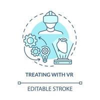 Behandlung mit vr blauem Konzeptsymbol. Schmerz- und Stressabbau. Virtual-Reality-Gesundheitsmethode abstrakte Idee dünne Linie Illustration. Vektor isolierte Umriss-Farbzeichnung. bearbeitbarer Strich