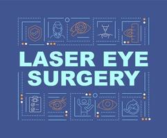 Banner für Laserchirurgie-Wortkonzepte. schnelle und sichere Bedienung. Infografiken mit linearen Symbolen auf blauem Hintergrund. isolierte kreative Typografie. Vektor-Umriss-blaue Illustration mit Text vektor