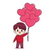 Valentinstag Liebeszeichen süßer Junge mit Luftballons Kawaii Chibi Charakterdesign vektor