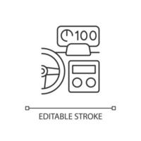 Lineares Symbol für das Head-up-Display im Auto. Bildschirm an der Frontscheibe. Zeigt nützliche Informationen für den Fahrer an. dünne Linie anpassbare Illustration. Kontursymbol. Vektor isolierte Umrisszeichnung. bearbeitbarer Strich