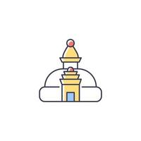 Swayambhu Stupa RGB-Farbsymbol. Affentempel. kubische Struktur mit gemalten Buddha-Augen. nepalesischer heiliger Schrein zum Gebet. nepal architektur. isolierte Vektor-Illustration. einfache gefüllte Strichzeichnung vektor