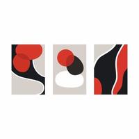 drei abstrakte Poster in Rot- und Schwarztönen. Kreise und geometrische Formen. vektor