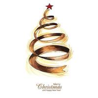 vacker dekorativ jul linje träd kortdesign vektor