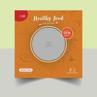 Speisenkarte und Restaurant Social-Media-Post-Vorlage. Poster-Layout für gesunde Lebensmittel, Gemüse, Junk Food und Essenslieferungen vektor