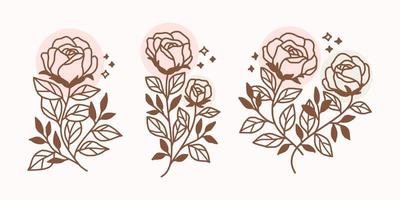 Satz handgezeichnete Vintage lineare Blumen- und Pflanzenelemente für Logo oder Dekoration vektor