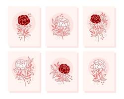 samling av vintage romantiska kortmallar med ros och pionblommor vektor