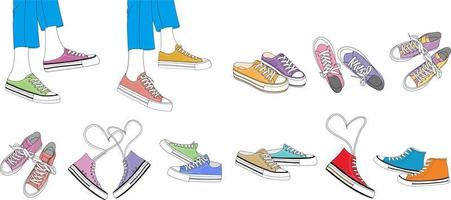 hand rita canvas skor, sneakers ornament illustration set vektor