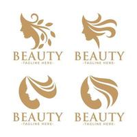 gyllene skönhet kvinna feminin logotyp mall vektor
