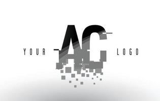 ac ac Pixelbuchstaben-Logo mit digitalen zerbrochenen schwarzen Quadraten vektor