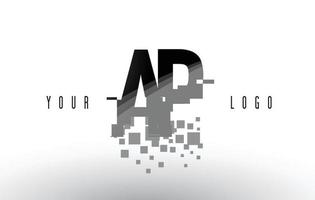 ap p-Pixel-Buchstaben-Logo mit digitalen zerbrochenen schwarzen Quadraten vektor