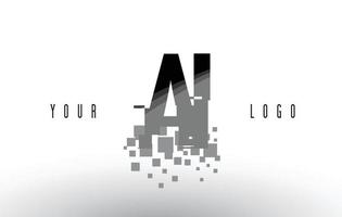 ai ai Pixelbuchstaben-Logo mit digitalen zerbrochenen schwarzen Quadraten vektor